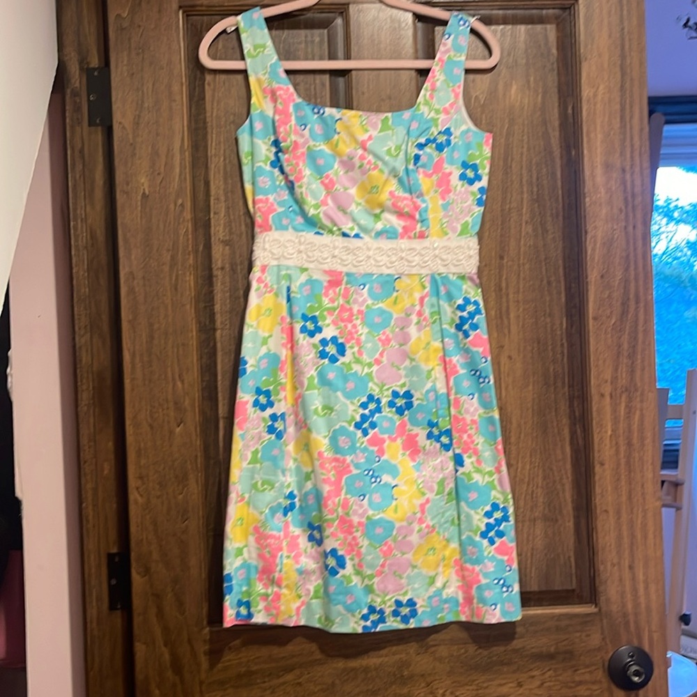Lilly Pulitzer Flourescent Florsl Square Neck Sleeveless Dress SZ 4